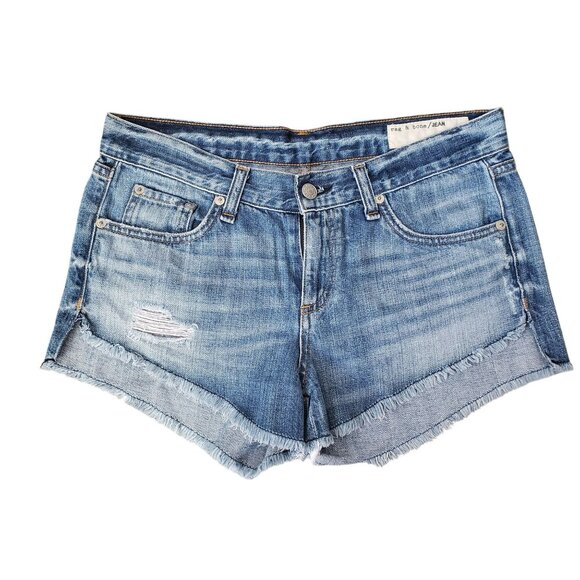 Rag & Bone The Cut Off Shorts Chesapeake Blue Raw Hem Distressed Jean Denim 26 - Picture 1 of 8